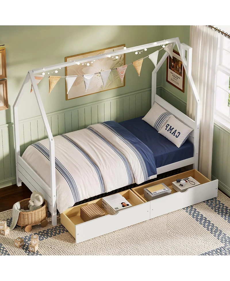 Streamdale Furniture Montessori House Twin Bed Frame with 2 Storage Drawers