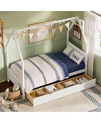 Streamdale Furniture Montessori House Twin Bed Frame with 2 Storage Drawers