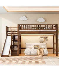 Streamdale Furniture Loft Bed with Storage Staircase, Slide and Led Light