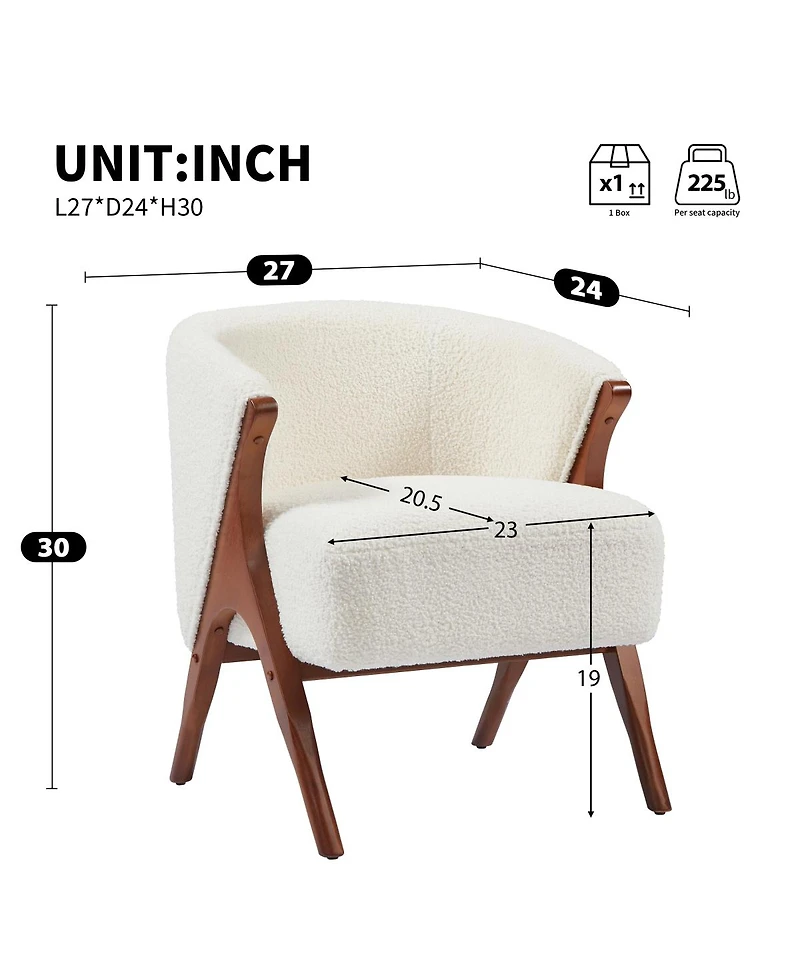 Streamdale Furniture 27" Modern Boucle Accent Chair with Solid Wood Frame