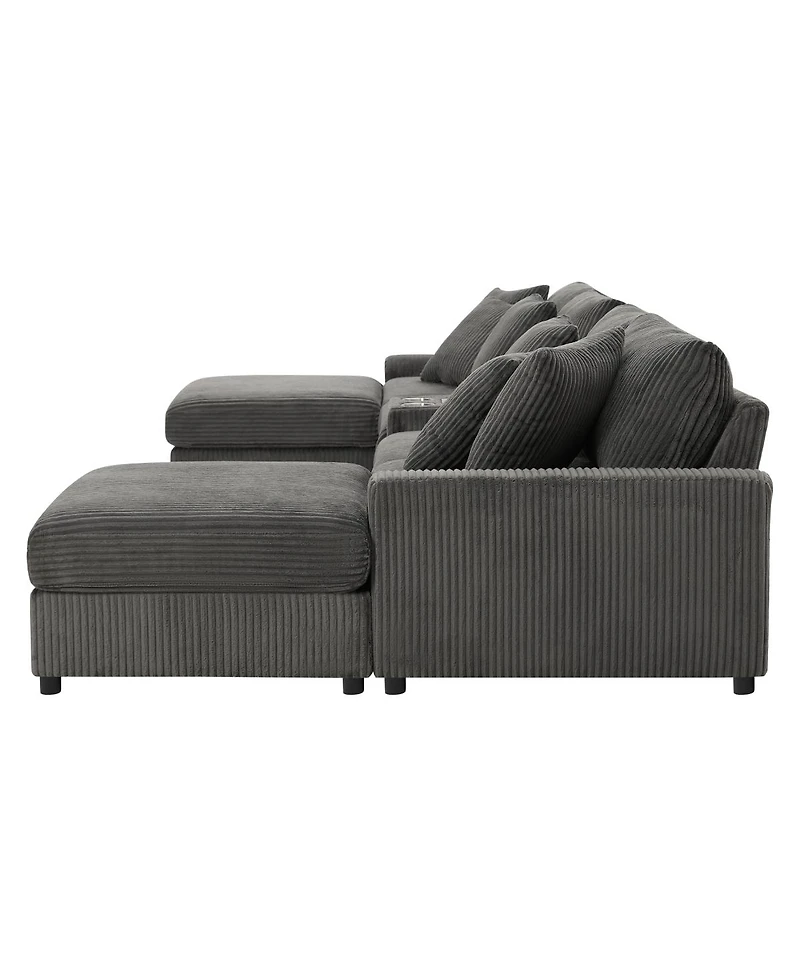 Streamdale Furniture Corduroy U-Shaped Sectional Sofa with Bluetooth Speakers and Storage