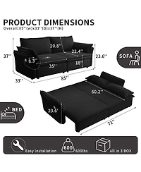 Boyel Living 85" Convertible Sofa Bed, 2-in-1 Plush Fleece Pull-Out Couch with Wood Frame, 600 lbs Capacity for Room