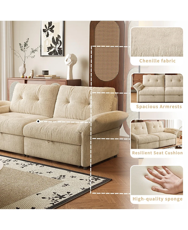 Boyel Living 81.5" Chenille Convertible Sofa Bed, 2-in-1 Pull Out Couch with Solid Wood Frame, 600 lbs Capacity