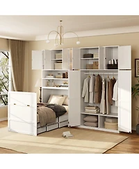 Streamdale Furniture Murphy Cabinet Bed with Wardrobe, Storage Shelves and Led Lights