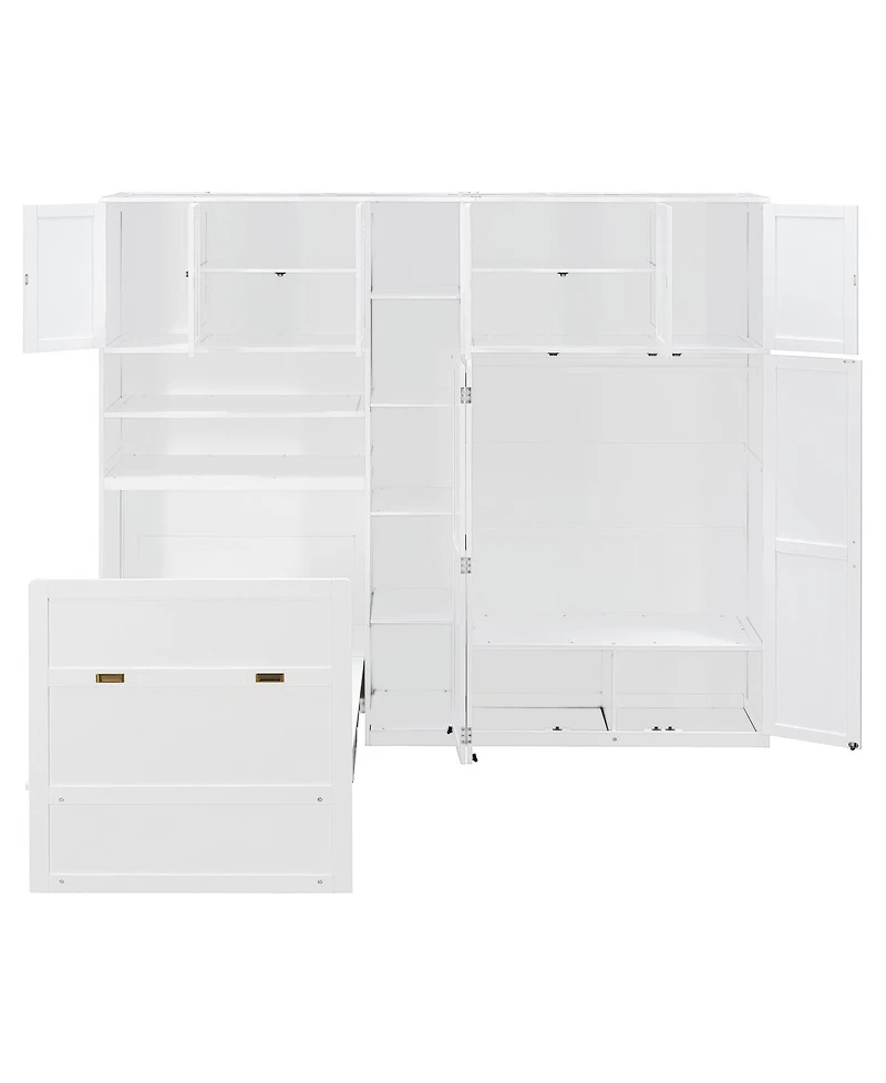 Streamdale Furniture Murphy Cabinet Bed with Wardrobe, Storage Shelves and Led Lights