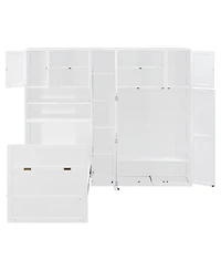 Streamdale Furniture Murphy Cabinet Bed with Wardrobe, Storage Shelves and Led Lights