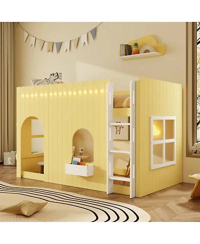 Streamdale Furniture Twin Size Kids Loft Bed with Warm Led Light String, Primrose