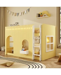 Streamdale Furniture Twin Size Kids Loft Bed with Warm Led Light String, Primrose
