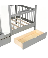 Streamdale Furniture Twin Size House Bed with 2 Large Drawers, Side Bookshelf with Led Strip