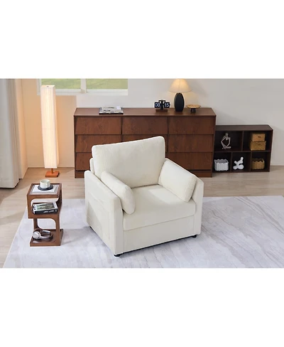 Streamdale Furniture Corduroy Accent Chair with Side Storage Pockets and 2 Pillows