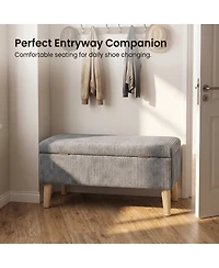 Streamdale Furniture Corduroy Flip-Top Storage Ottoman Bench with Wooden Legs