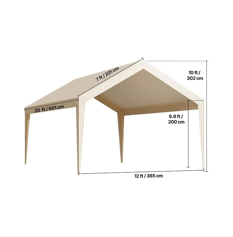 Sugift Carport Replacement Canopy Garage Top Tarp Uv Resistant Waterproof Ball Bungees