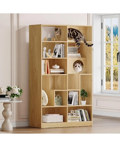 flynama Modern Cat House Bookshelf with Storage and Litter Box