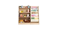 flynama 4-Tier Wooden Kids Bookshelf with Sling Book Rack for Playroom