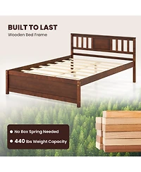 Gouun Wooden Platform Bed with Headboard and Wood Slat Support