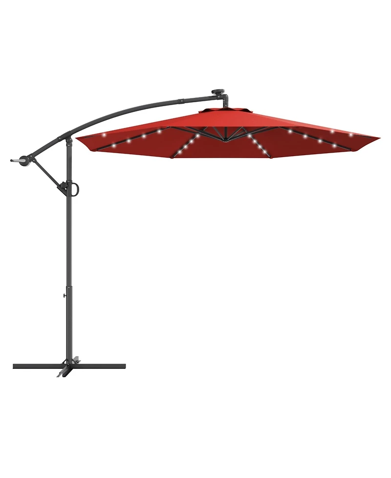Sugift 10 feet 360degree(s) Rotation Solar Powered Led Patio Offset Umbrella without Weight Base