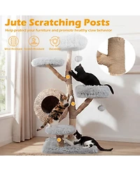 Gymax 5-Tier Cat Tree 53'' Wooden Tower With Woven Condo Plush Perches for Indoor