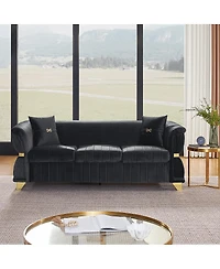Streamdale Furniture 83.5" Modern Velvet 3-Seater Sofa with Gold Trim and 2 Pillows