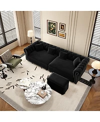 Streamdale Furniture Chesterfield 3-in-1 Convertible Pull-Out Sleeper Sofa Bed with Ottoman