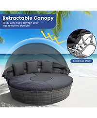 Sugift Outdoor Pe Wicker Round Daybed with Retractable Canopy Cushions and Lift Table
