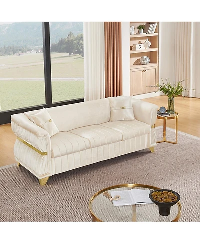 Streamdale Furniture 83.5" Modern Velvet 3-Seater Sofa with Gold Trim and 2 Pillows