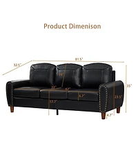 Streamdale Furniture 81.5" Classic Faux Leather Rolled Arm Sofa with Solid Wood Legs