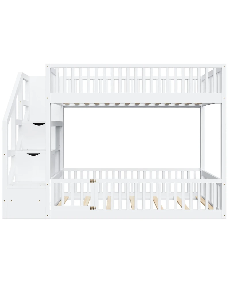 Streamdale Furniture Full Over Full Floor Bunk Bed, with Storage Staircase