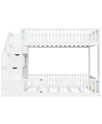 Streamdale Furniture Full Over Full Floor Bunk Bed, with Storage Staircase