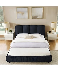 Streamdale Furniture Queen Size Upholstered Bed Frame with Segmented Velvet Headboard