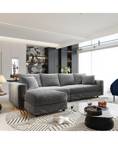 Streamdale Furniture 102.4" Modern Plush Corduroy 4-Seat Cloud Sofa with Movable Ottoman