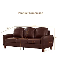 Streamdale Furniture 81.5" Classic Faux Leather Rolled Arm Sofa with Nailhead Trim