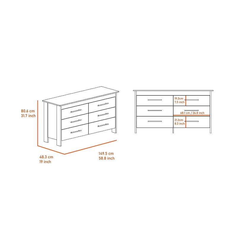 Fm Furniture Luxor Six Drawer Double Dresser