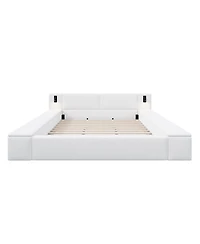Streamdale Furniture King Size Teddy Fleece Platform Bed with Hidden Storage, Nightstands and Led Lights