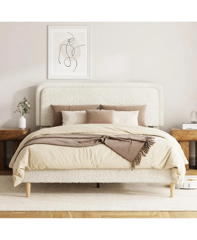 Streamdale Furniture Plush Upholstered King Platform Bed with Adjustable Headboard