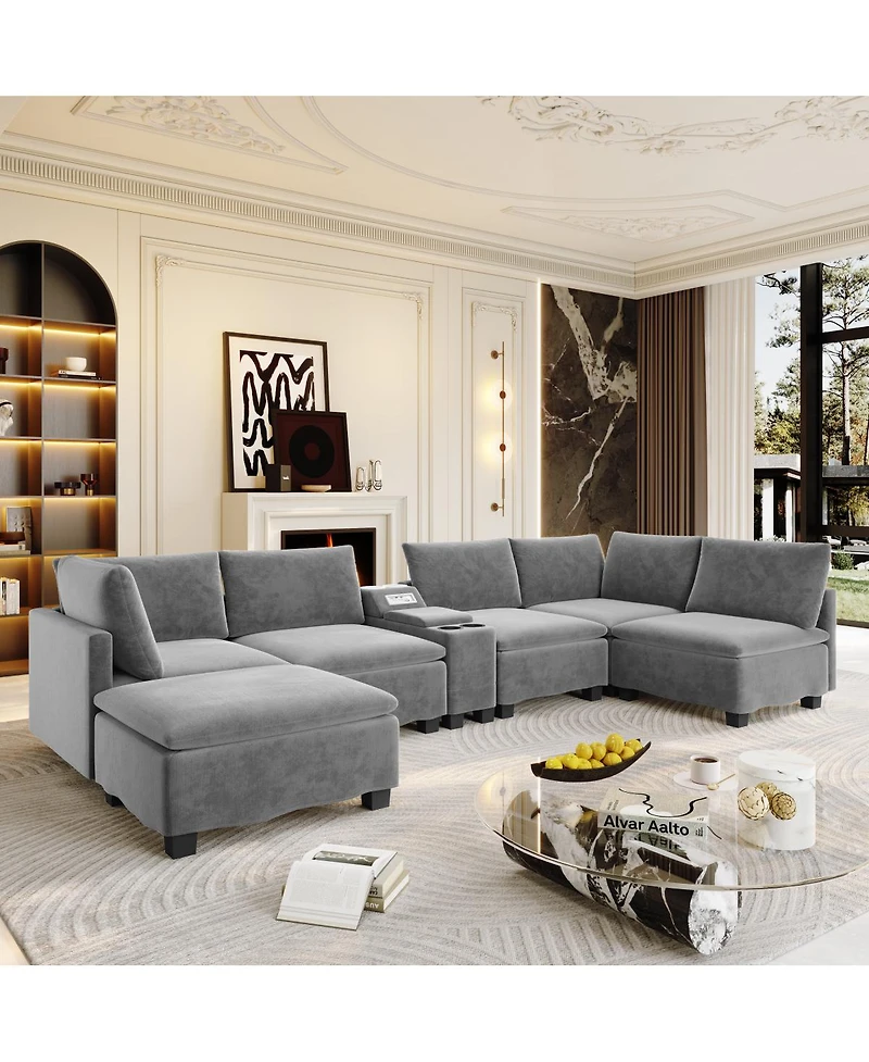 Streamdale Furniture 121.2" Modular U-Shaped Cloud Sectional Sofa with Storage and Usb