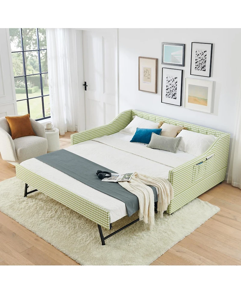 Streamdale Furniture Upholstered Full-Size Convertible Daybed with Trundle and Side Storage