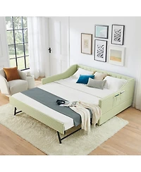 Streamdale Furniture Upholstered Full-Size Convertible Daybed with Trundle and Side Storage