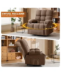Streamdale Furniture Oversized Swivel Massage Recliner with Heat, Usb Port, and Cup Holder