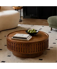 Streamdale Furniture 31.3" Round Boho Coffee Table with Flip-Top Hidden Storage