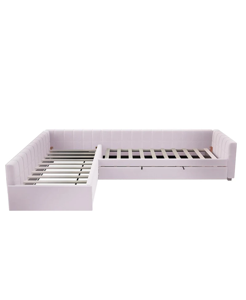 Streamdale Furniture L-Shaped Upholstered Twin Daybed with Trundle and Drawer