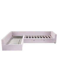 Streamdale Furniture L-Shaped Upholstered Twin Daybed with Trundle and Drawer