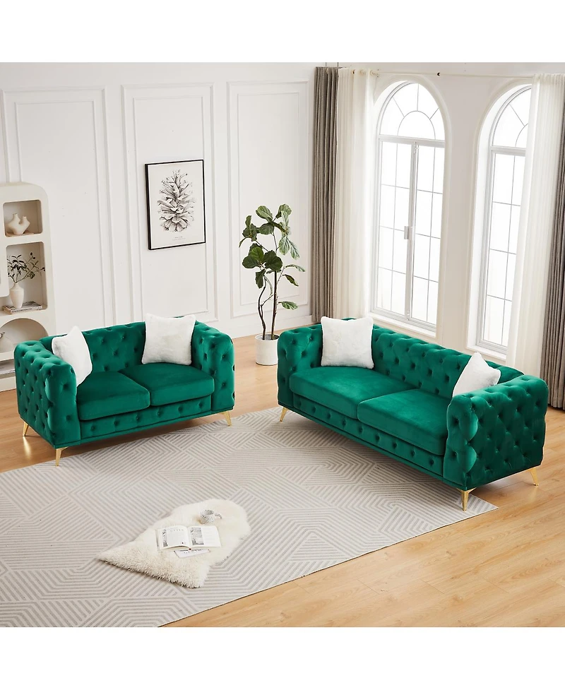 Streamdale Furniture 3+2 Seater Velvet Sofa with Solid Wood Frame and Metal Feet