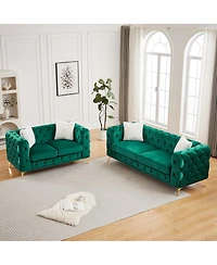 Streamdale Furniture 3+2 Seater Velvet Sofa with Solid Wood Frame and Metal Feet
