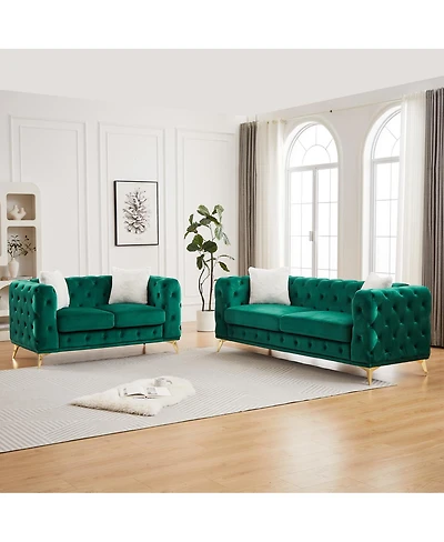 Streamdale Furniture 3+2 Seater Velvet Sofa with Solid Wood Frame and Metal Feet