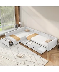 Streamdale Furniture L-Shaped Upholstered Twin Daybed with Trundle and Drawer