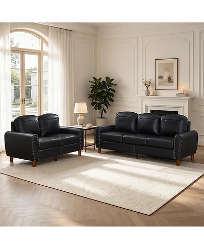 Streamdale Furniture 2-Piece Breathable Faux Leather Sofa Set with Rolled Arms