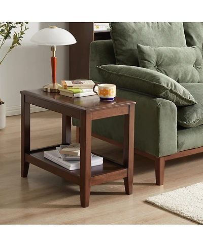 Streamdale Furniture Rustic Solid Wood 2-Tier Side Table with Storage Shelf