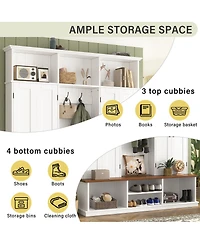 Streamdale Furniture 62.2''W Farmhouse Hall Tree with Bench, Storage Cubbies, Hooks and Cabinets