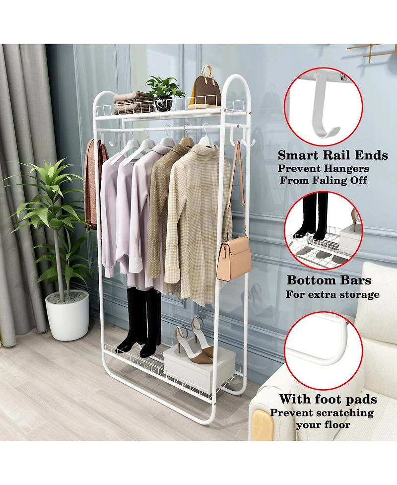 Streamdale Furniture Heavy Duty Rolling Garment Rack with Double Shelves