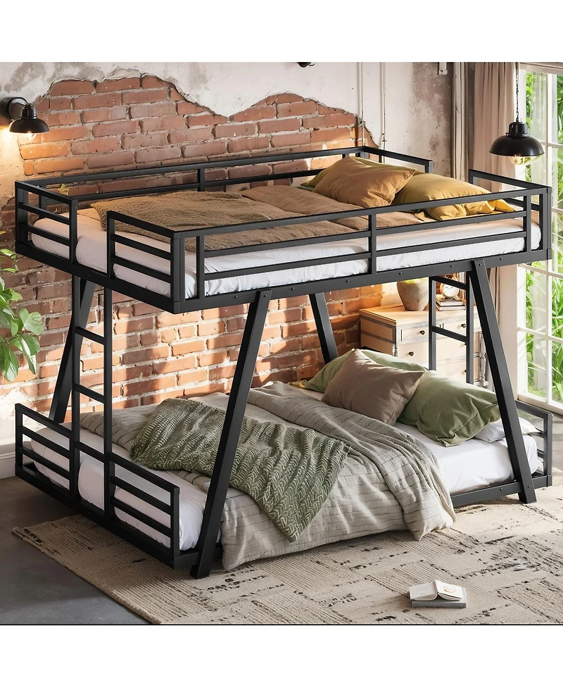 Streamdale Furniture Queen over Queen Metal Bunk Bed with Side Ladders